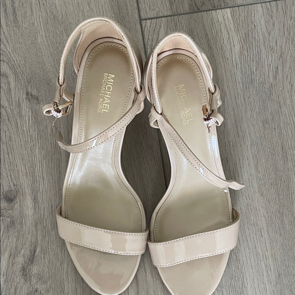 Michael Kors Beige Patent Leather Ankle-Strap Sandals